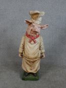 A vintage floor standing carved and painted novelty pig butchers shop display board. H.62 W.26 D.