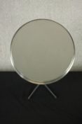 A Durlston dressing table mirror on teak and steel stand, brushed chrome mirror casing, label verso.