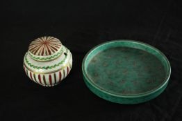 A 20th century Limoges porcelain single bottle ink with space for two pens, together with a