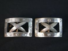 Two 18th century style Danish silver and brass traditional shoe buckles with cross and flower