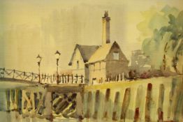Sydney Vale (1916-1991), house by the River Thames, watercolour on paper, sgined and framed. H.35