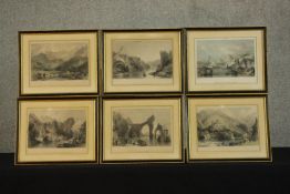 After Thomas Allam (1804-1872) Six 19th century framed coloured engravings of various views of