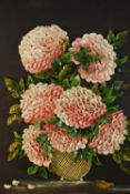 Maria de Garcia (Contemporary) a three dimensional ceramic picture of Hydrangeas, framed. H.87 W.