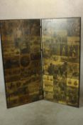 A late 19th century single fold floor standing vanity screen, the panels mounted with a collage of