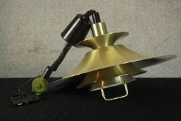 Frandsen, a 20th century brass effect Danish hanging rise/fall light fitting. H.60 Dia.49cm.