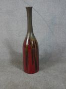 A contemporary Chinese pottery Sang de Beouf and oil spot glaze bottle vase. H.61 W.18 D.18cm
