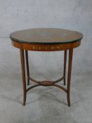 An Edwardian painted satinwood oval occasional table, raised on tapering supports and an 'X'