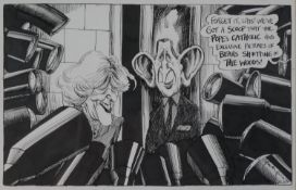 Martin Rowson (b.1958, British), Charles & Camilla, The Press, an original framed black and white