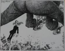 Martin Rowson (b.1958, British), Tony Blair, Iraq and Ruins, an original framed black and white