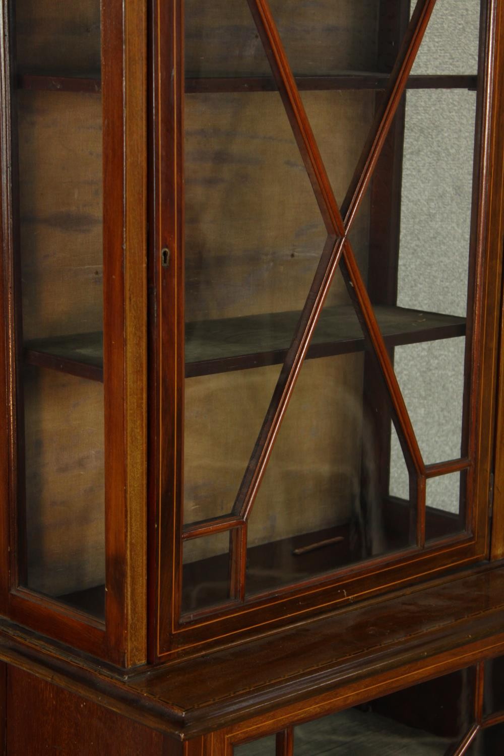 An Edwardian inlaid mahogany single door display cabinet, standing on single smaller single door - Image 6 of 8