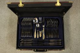 A mid 20th century canteen of Maier & Schulze plated flatware complete with original paperwork. H.11