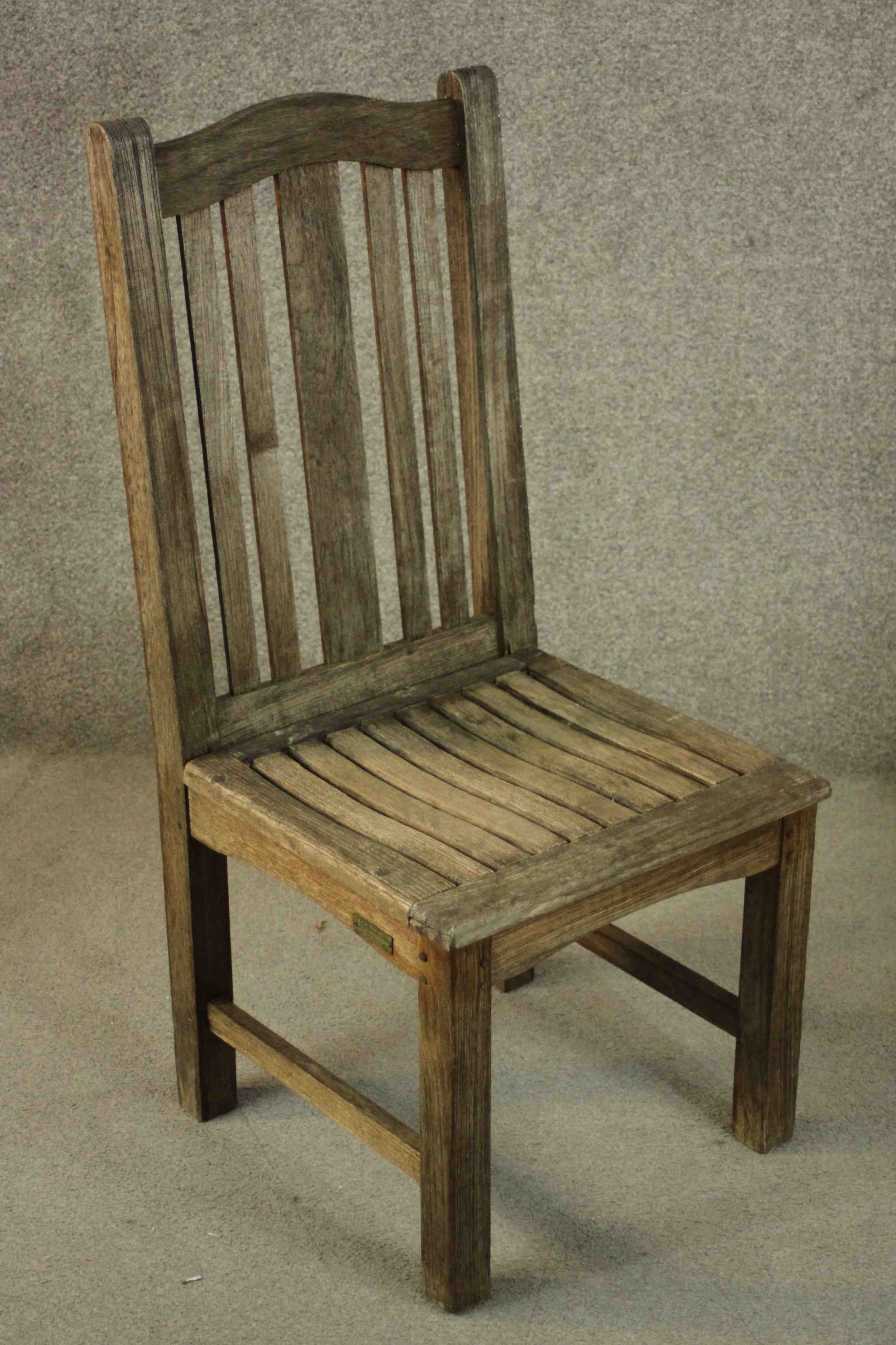 A set of four contemporary Barlow and Tyrie oak garden dining chairs, with slatted seats. - Image 5 of 9