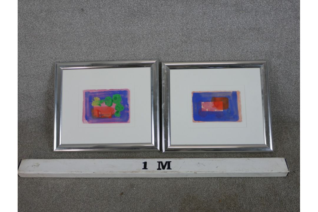 A 20th century, abstracts, two watercolours on papers, unsigned and framed. H.37 W.43cm - Image 2 of 6