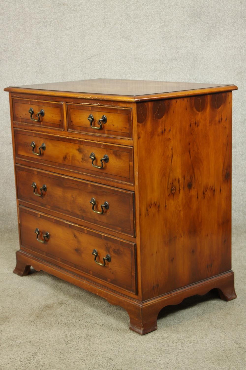 A contemporary chest of two short over three long graduating drawers with brass swing handles raised - Image 5 of 8