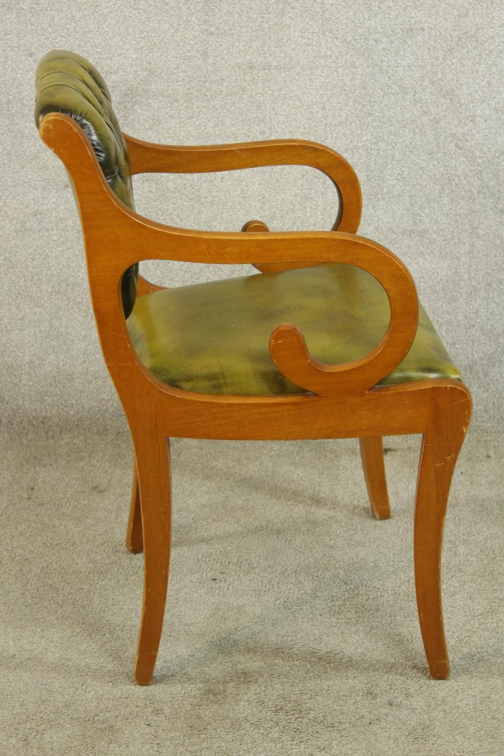 A set of six Yew wood Regency style button/quilted backed dining chairs comprised of four singles - Image 11 of 13