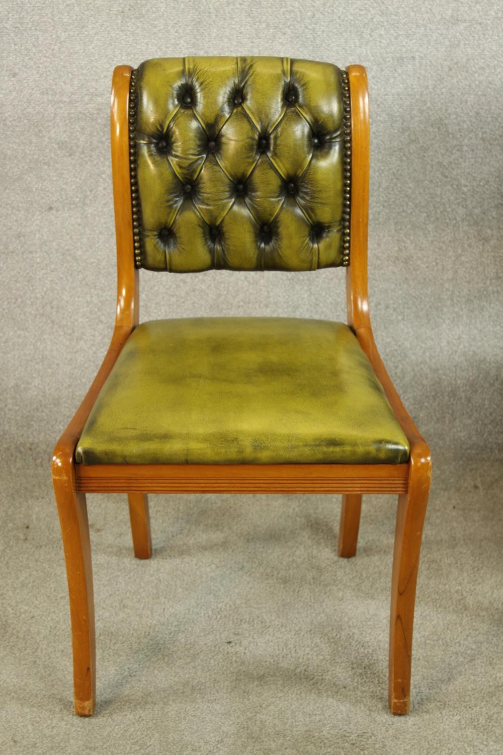 A set of six Yew wood Regency style button/quilted backed dining chairs comprised of four singles - Image 3 of 13