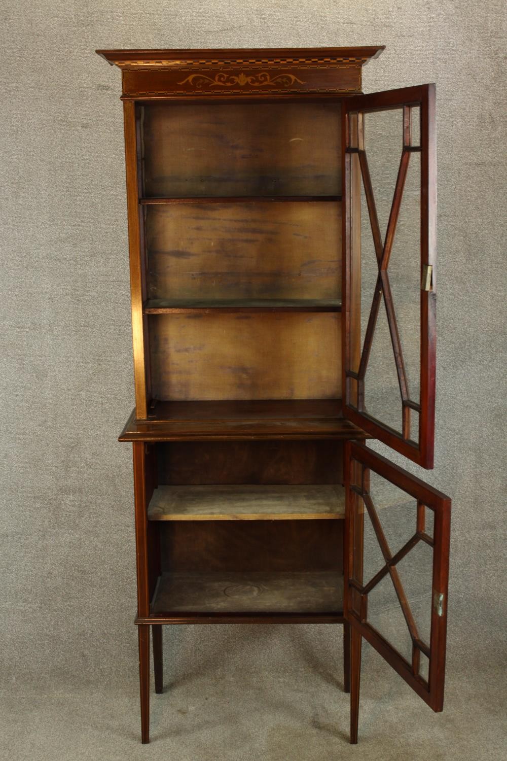 An Edwardian inlaid mahogany single door display cabinet, standing on single smaller single door - Image 8 of 8