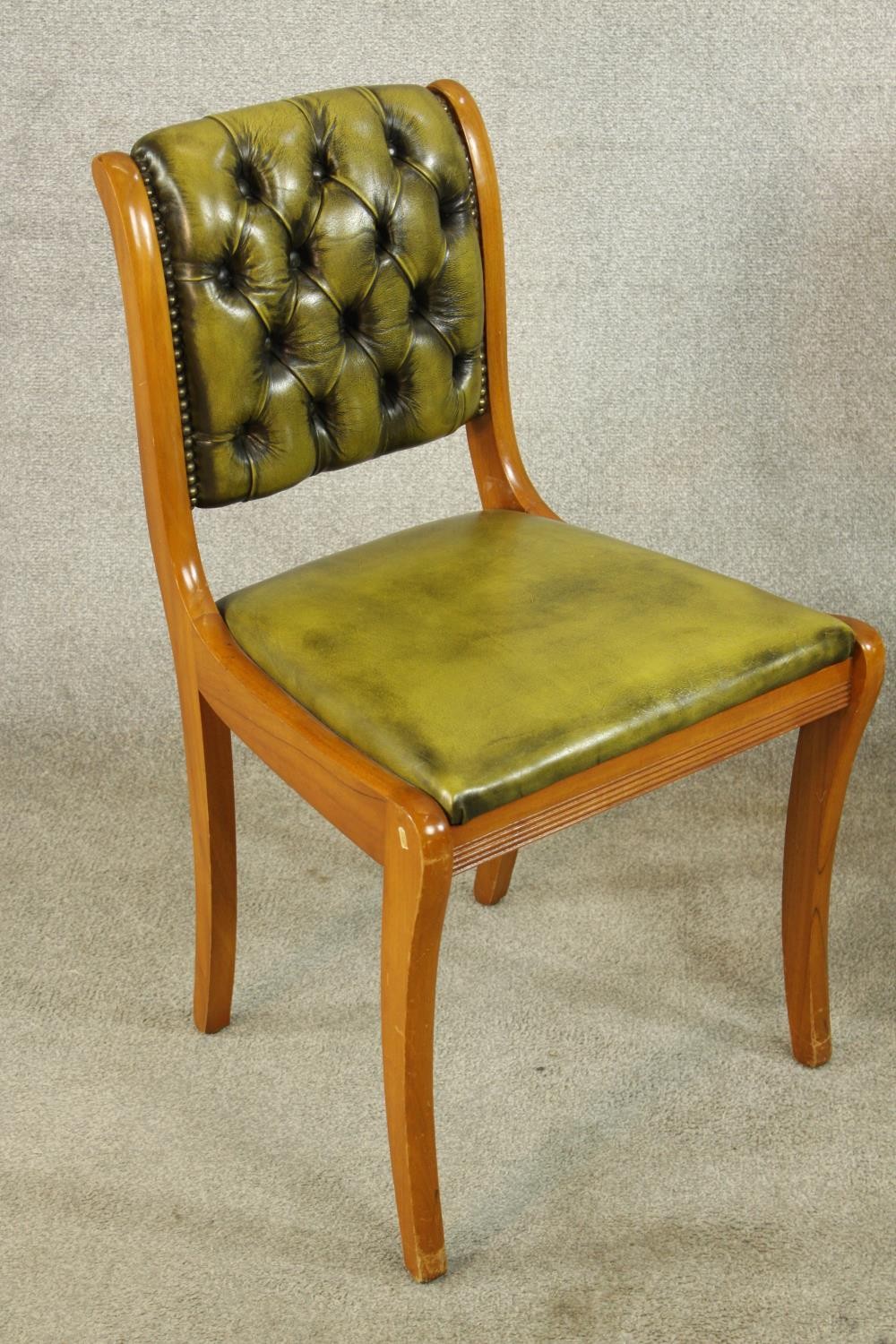 A set of six Yew wood Regency style button/quilted backed dining chairs comprised of four singles - Image 4 of 13