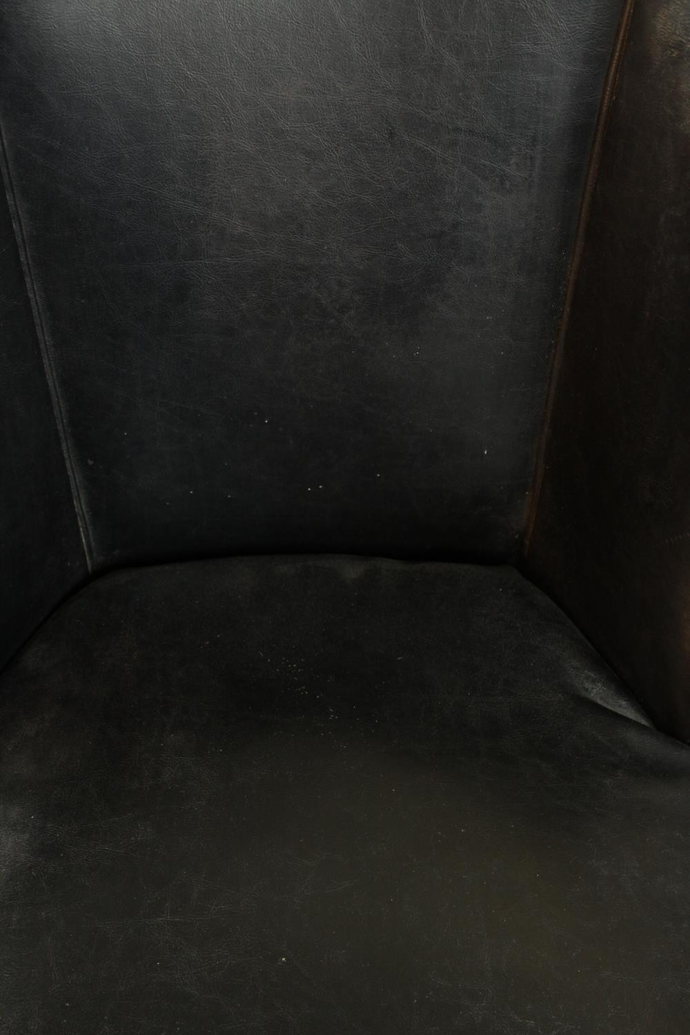 A pair of walnut and black leather Art Deco style chairs raised on tapering supports terminating - Image 9 of 9