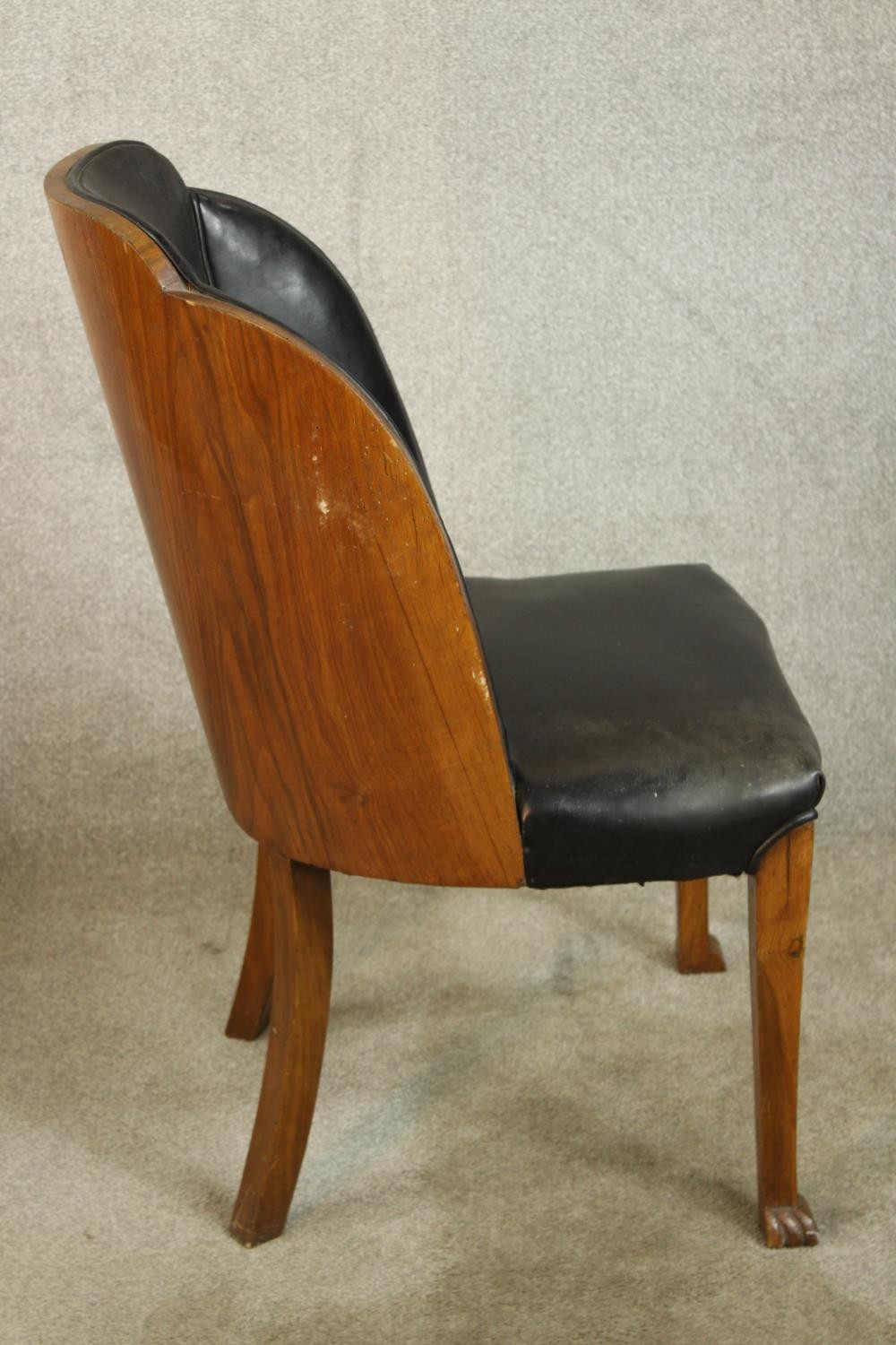 A pair of walnut and black leather Art Deco style chairs raised on tapering supports terminating - Image 5 of 9