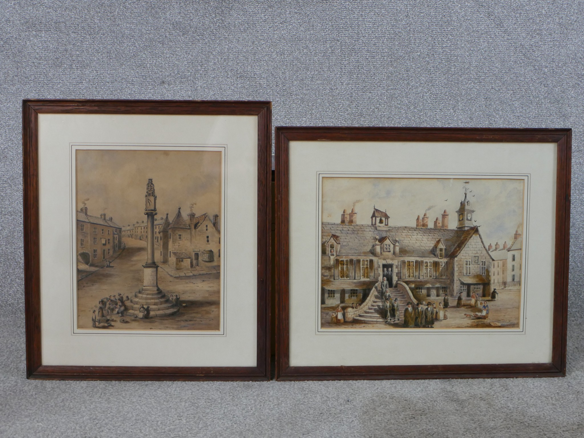 19th/early 20th century British school, Carlisle Town Hall & Carlisle Cross, two unsigned