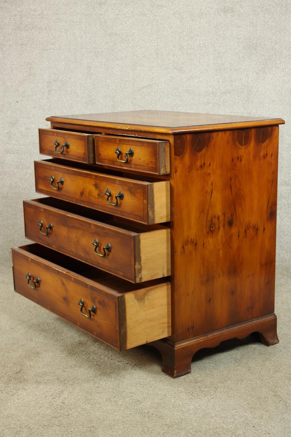 A contemporary chest of two short over three long graduating drawers with brass swing handles raised - Image 7 of 8