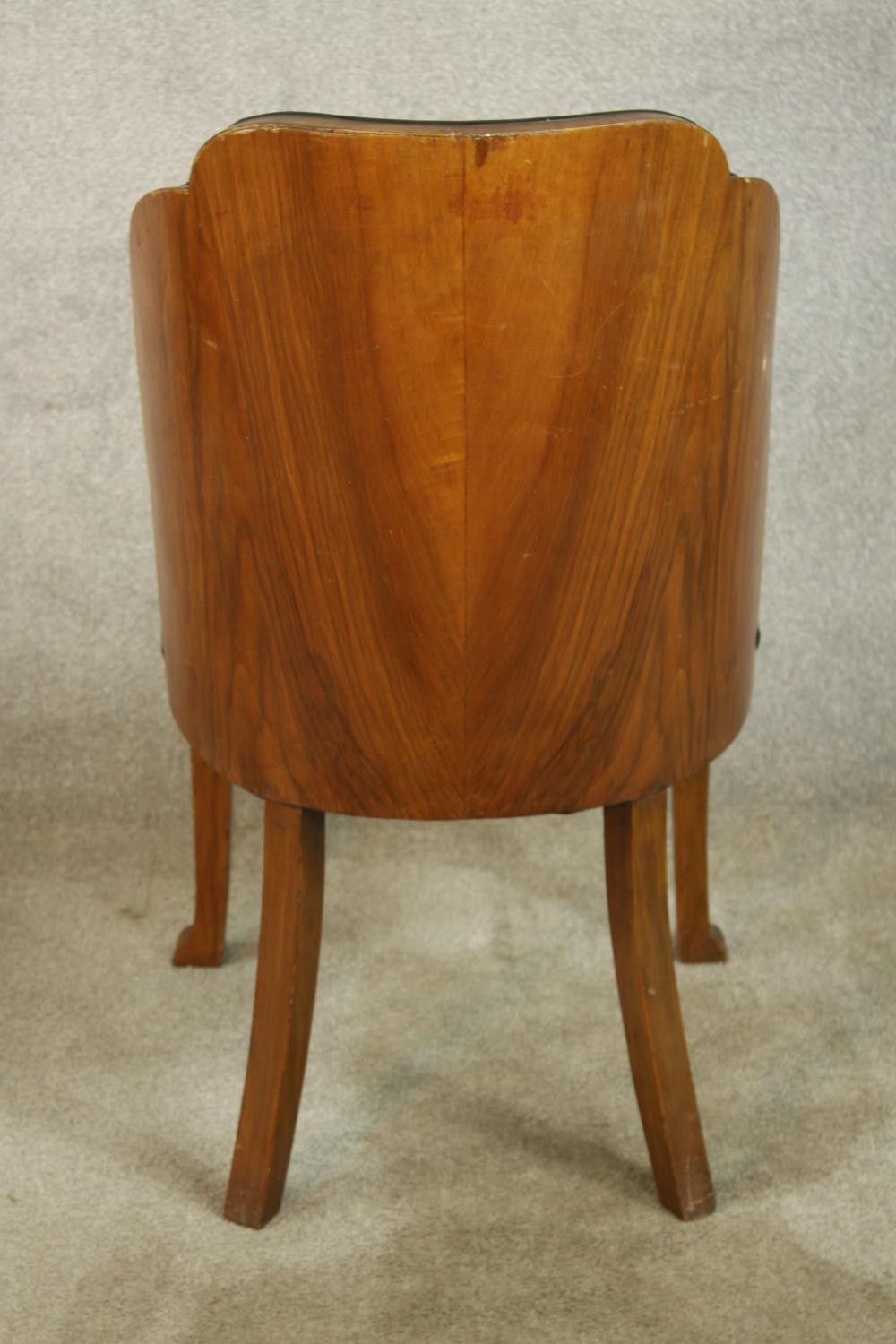 A pair of walnut and black leather Art Deco style chairs raised on tapering supports terminating - Image 7 of 9