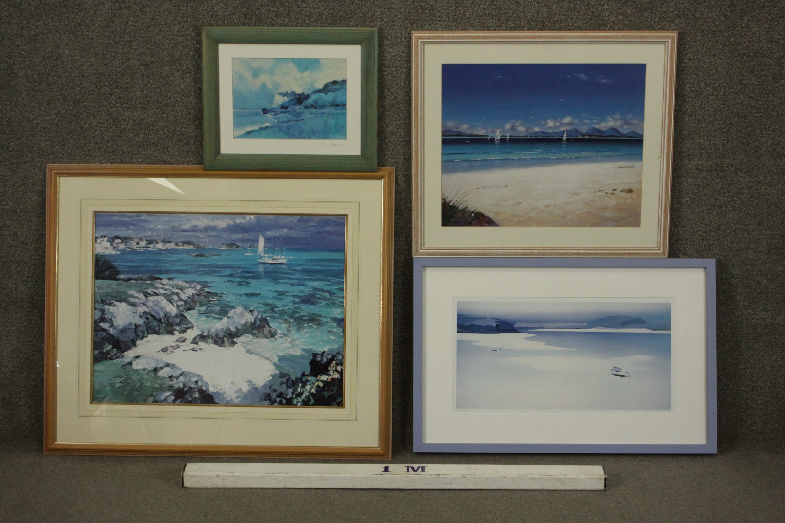 Four framed and glazed prints of coastal scenes. A signed print of Kingsdown II by Clive Metcalfe, a - Image 2 of 19