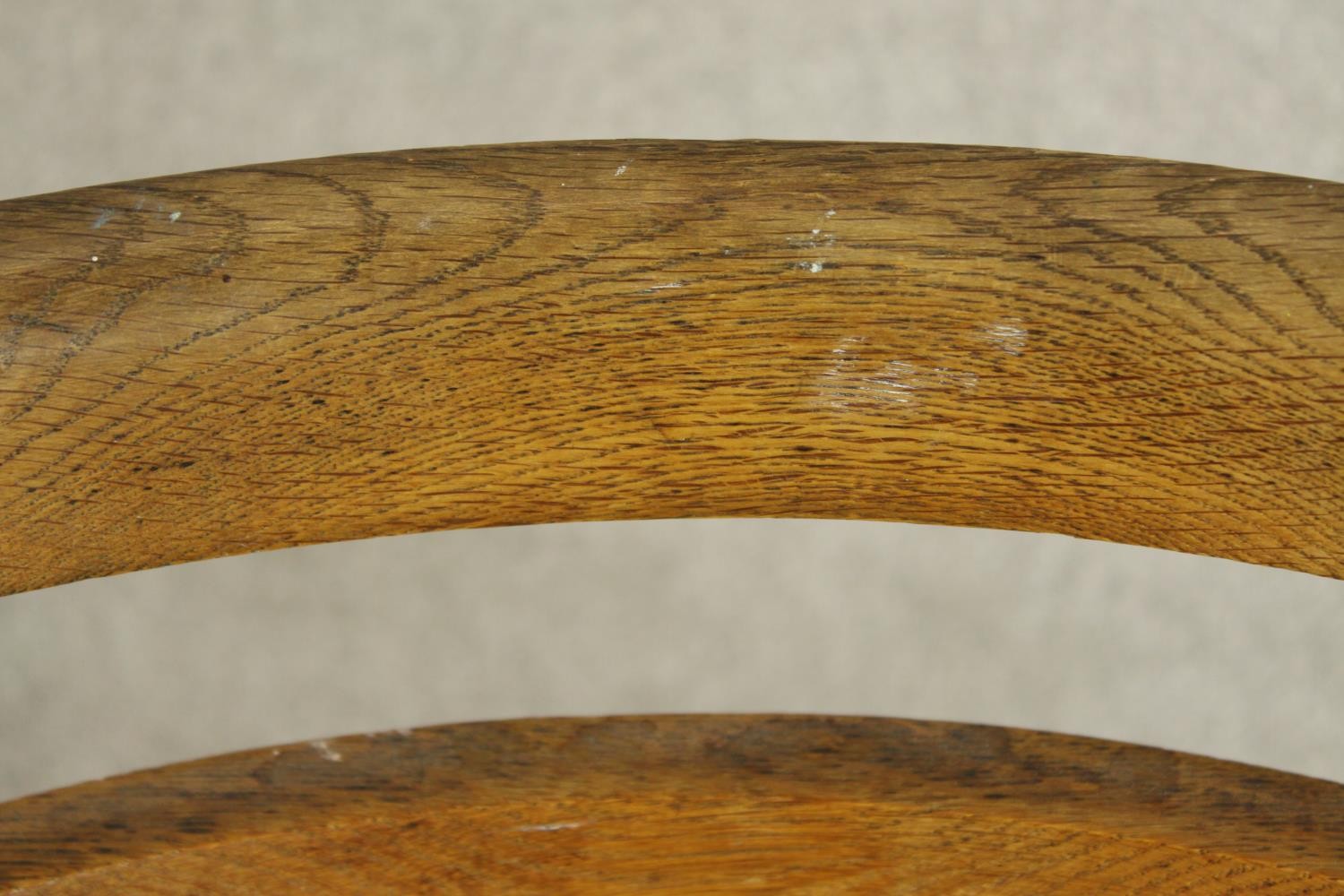 A pair of early 20th century oak framed ladder back chairs, raised on carved supports with drop in - Image 8 of 8