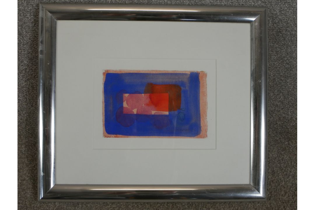 A 20th century, abstracts, two watercolours on papers, unsigned and framed. H.37 W.43cm - Image 6 of 6
