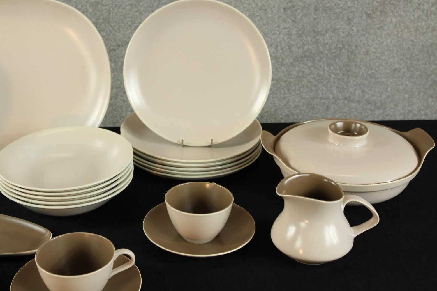 A 20th century Poole pottery brown twin tone six person part dinner set, marks verso. (39 pieces) - Image 3 of 5