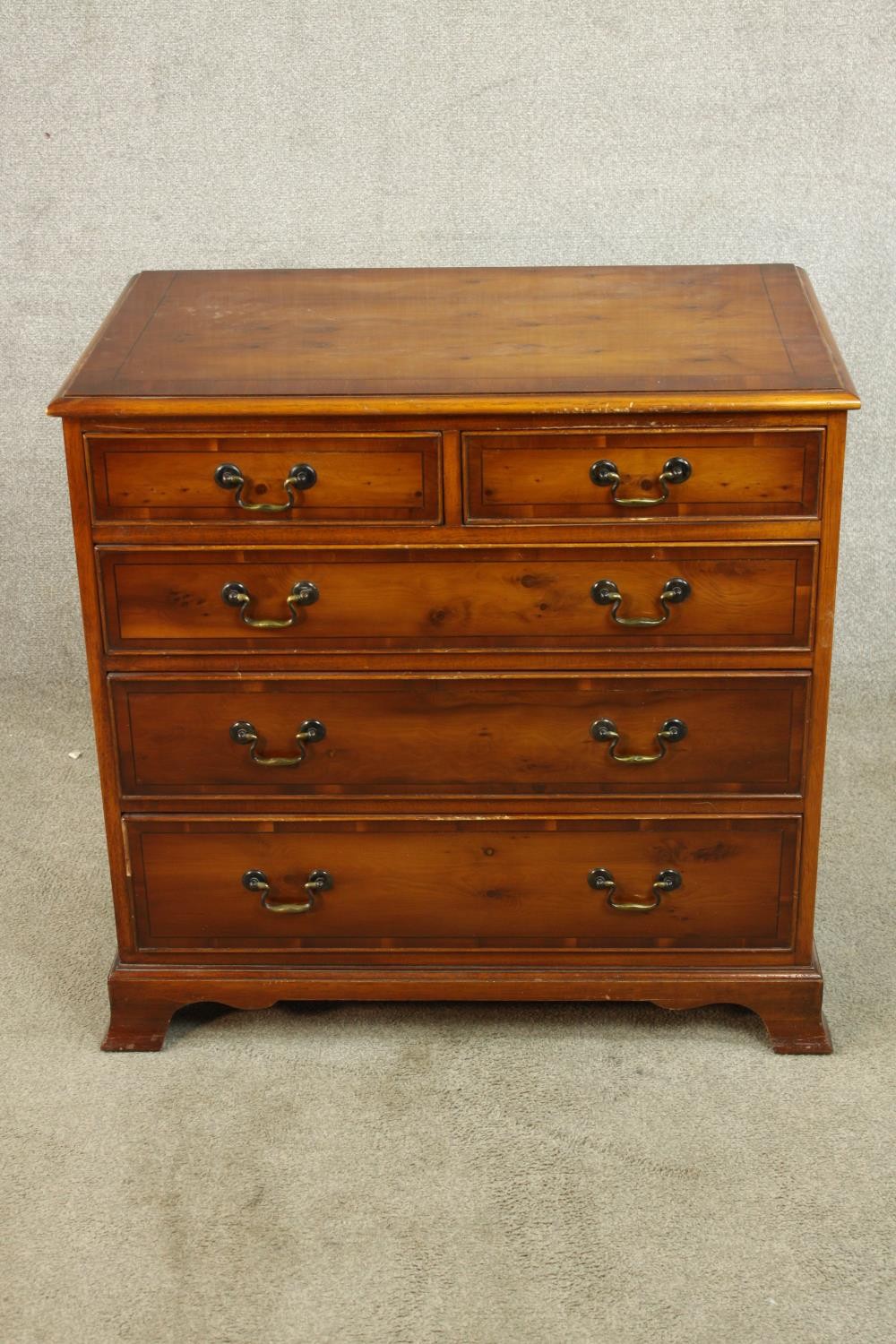 A contemporary chest of two short over three long graduating drawers with brass swing handles raised - Image 2 of 8
