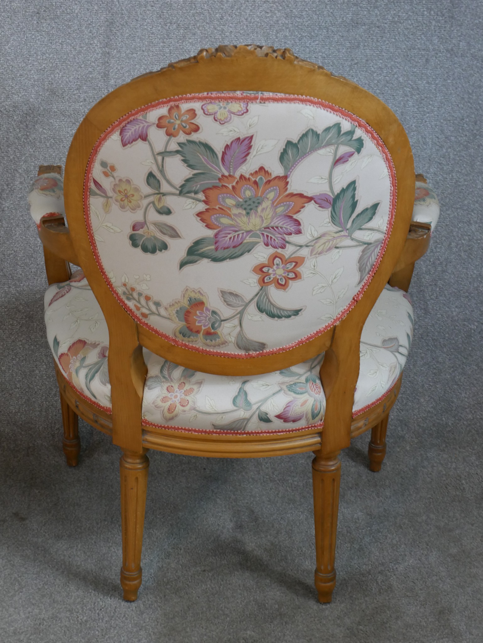 A pair of late 19th/early 20th century French style open armchairs with upholstered seats and backs, - Image 4 of 4
