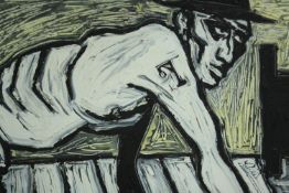 Billy Childish (b.1959), oil on board 'Self-Portrait with Tatoo and Hat', 1986. Monogrammed and