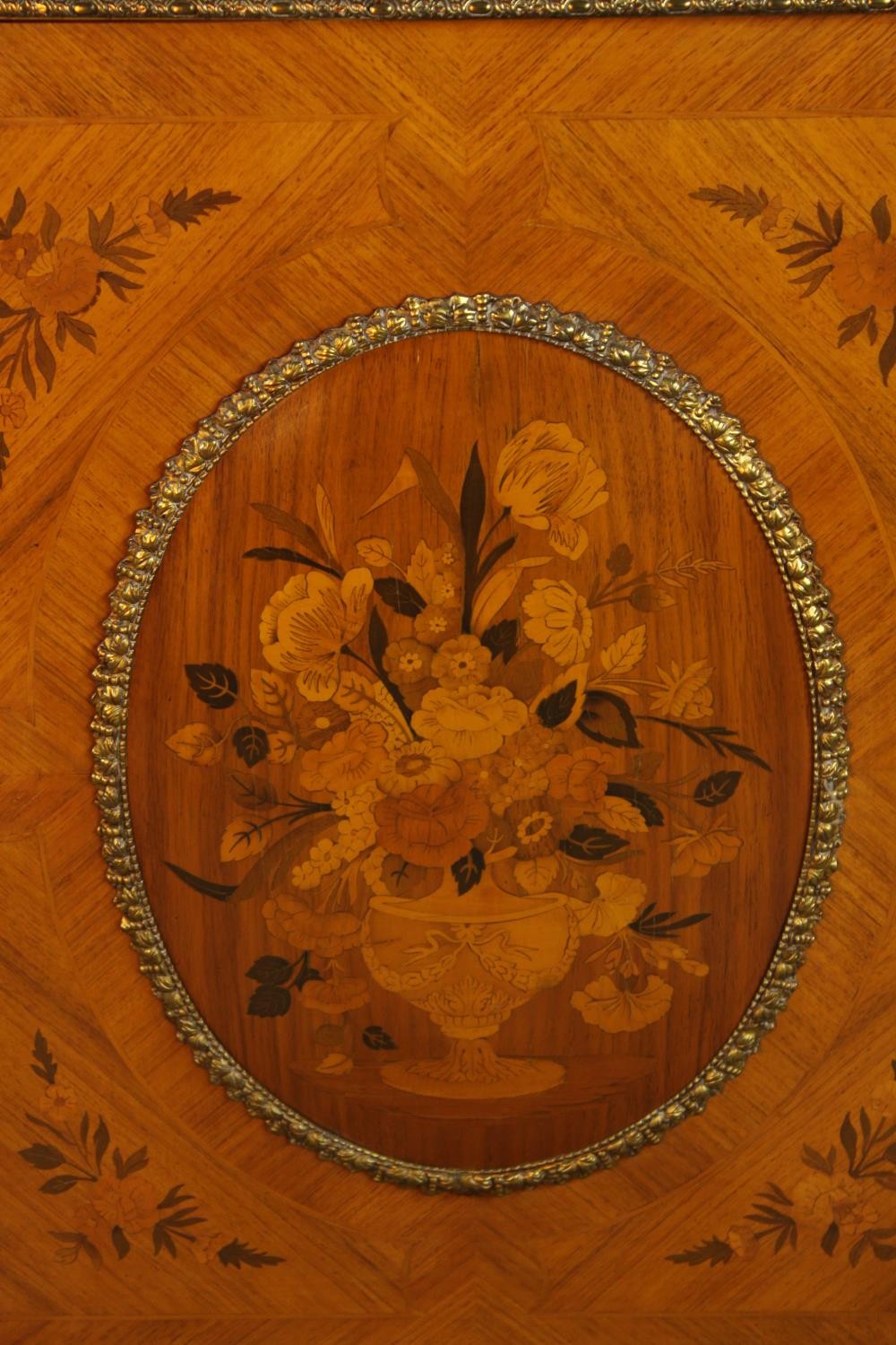 An 20th century French inlaid single door cabinet raised on shaped bracket feet, applied - Image 5 of 9