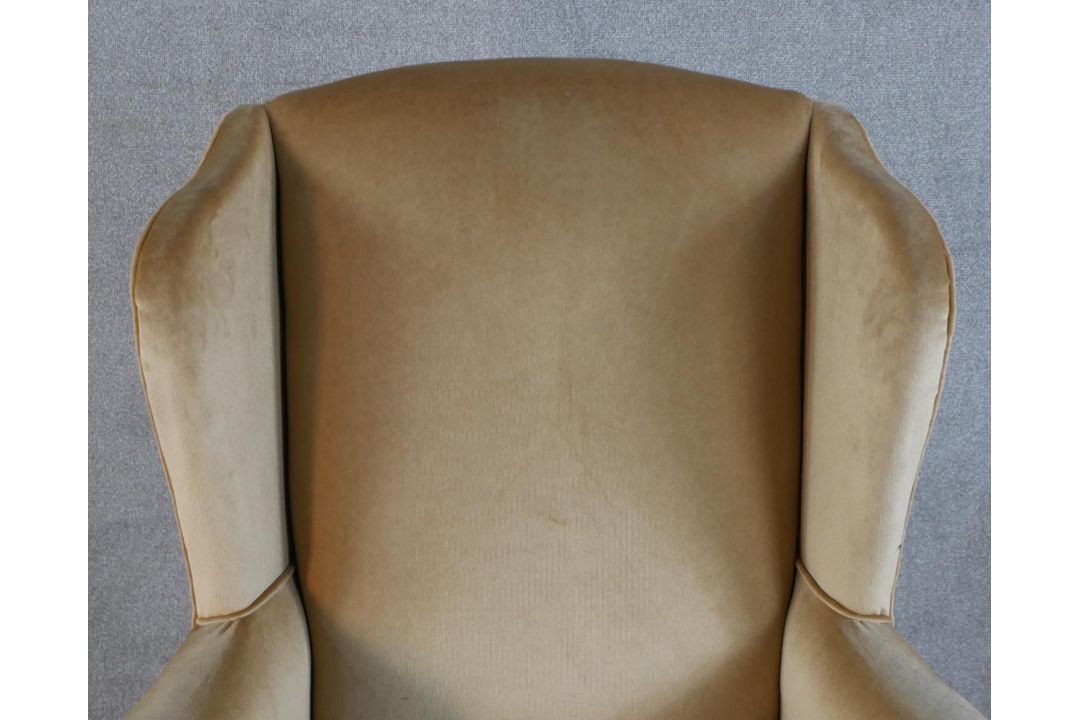 A 19th century mahogany framed chair, upholstered in brown Dralon fabric, raised on cabriole - Image 3 of 4
