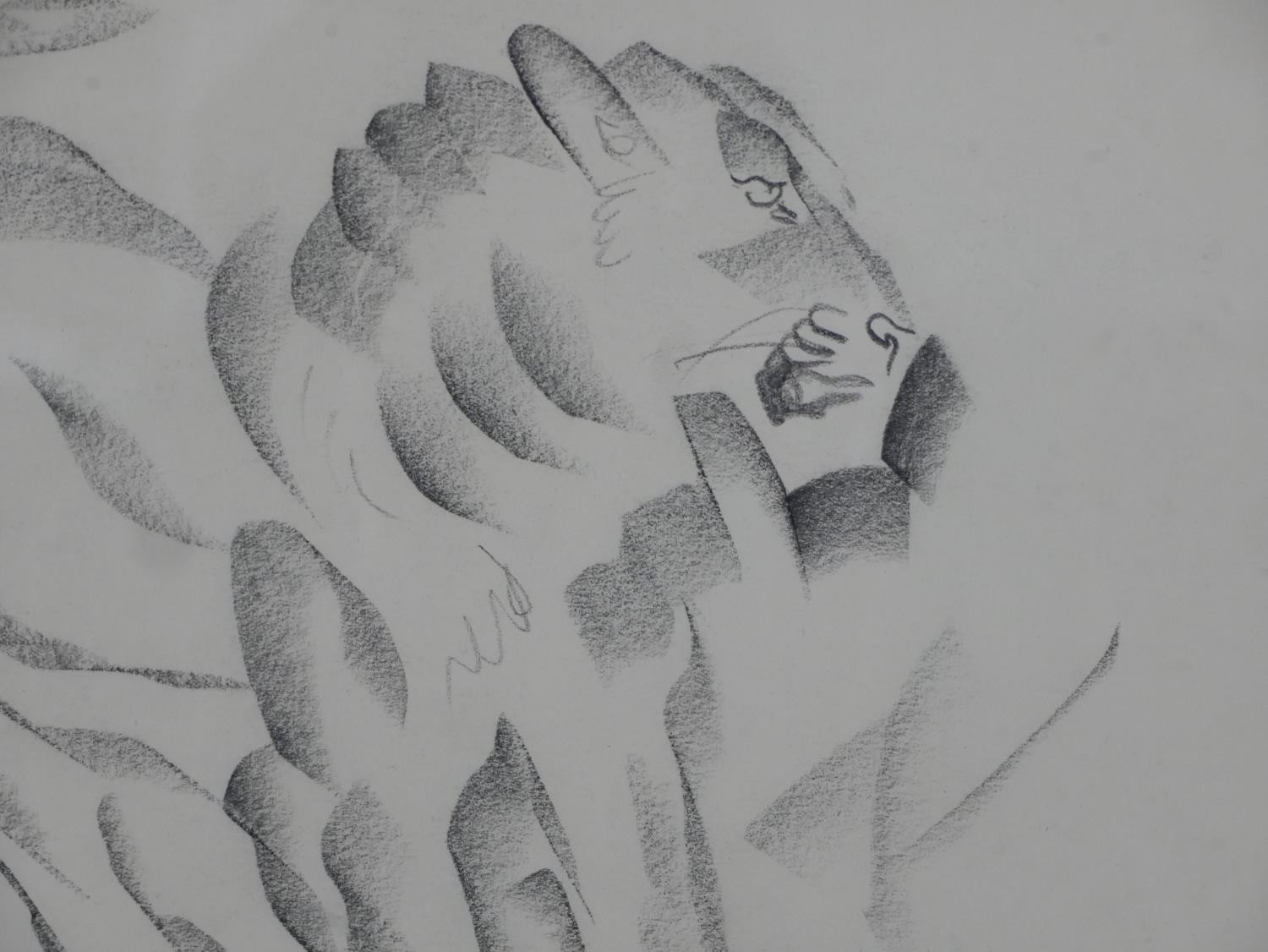 Stanislaus Brien (Polish), graphic artist and book illustrator, Lion, charcoal, signed lower left. - Image 3 of 4