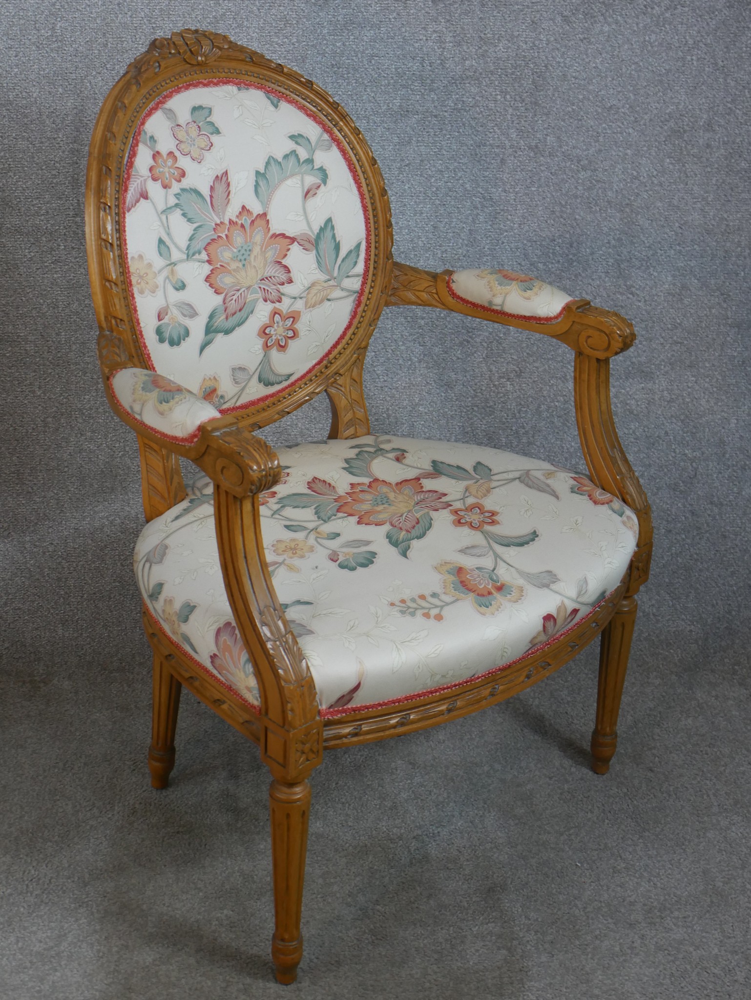 A pair of late 19th/early 20th century French style open armchairs with upholstered seats and backs, - Image 3 of 4