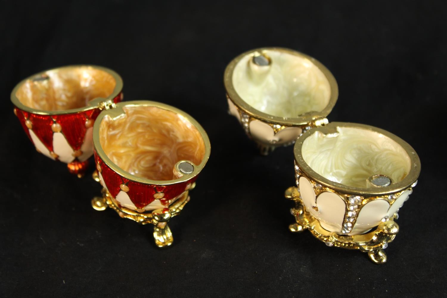 Two 20th century gilt and enamel egg ornaments, together with a small glass globular scent bottle - Image 7 of 10