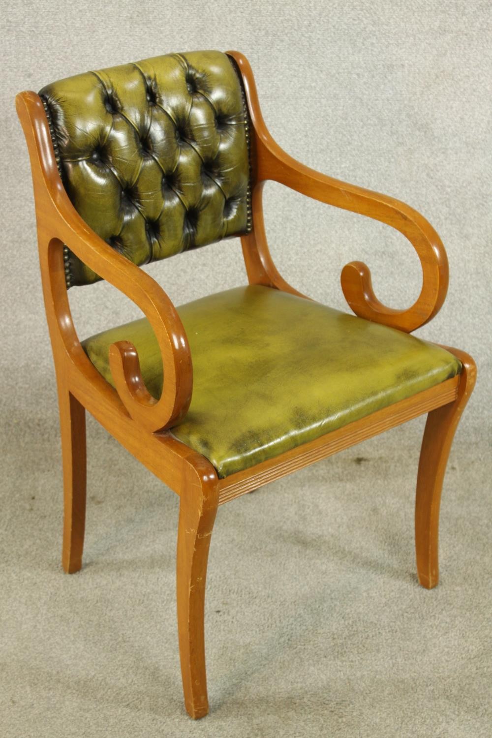 A set of six Yew wood Regency style button/quilted backed dining chairs comprised of four singles - Image 10 of 13