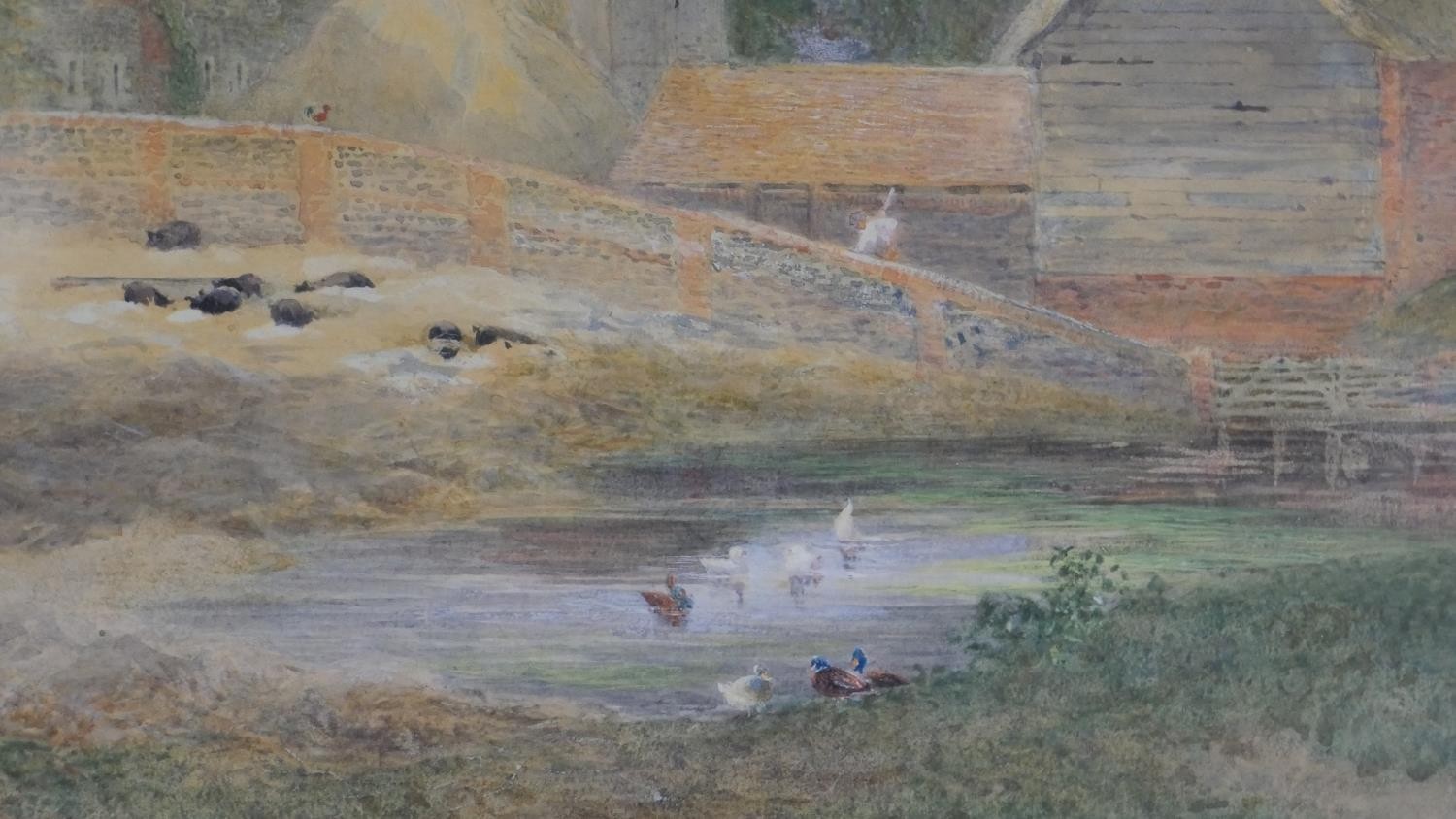 Charles Earle (1832 - 1893), 'A Southdown Farm', watercolour signed, with name plaque. H.35 W.62cm - Image 5 of 6