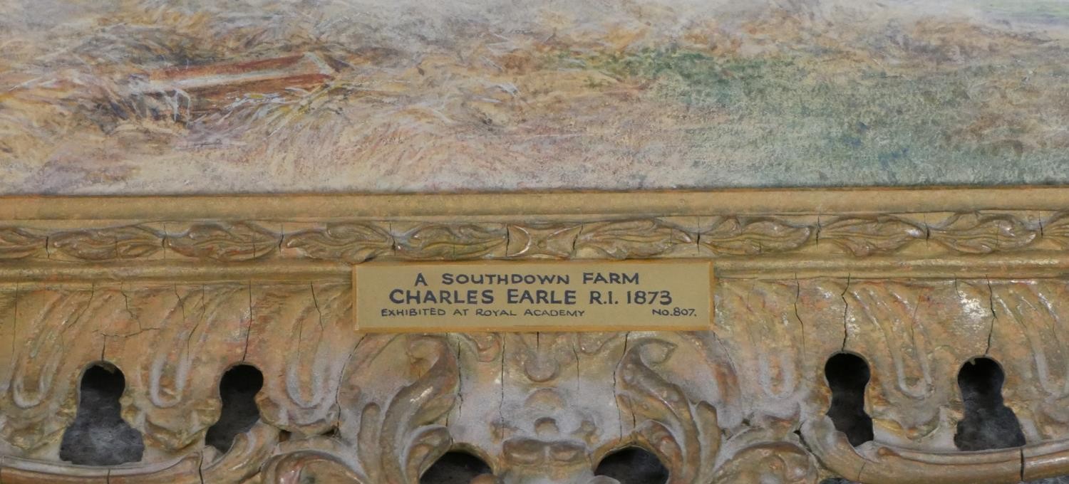 Charles Earle (1832 - 1893), 'A Southdown Farm', watercolour signed, with name plaque. H.35 W.62cm - Image 3 of 6