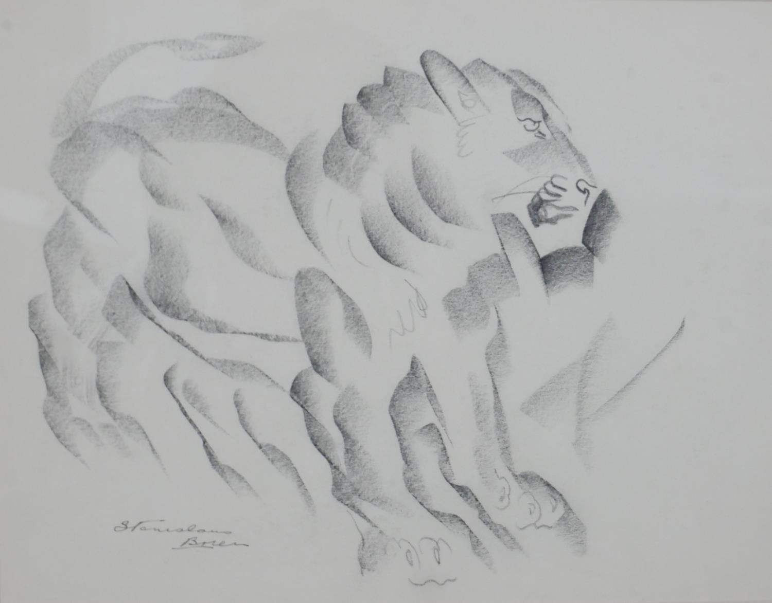 Stanislaus Brien (Polish), graphic artist and book illustrator, Lion, charcoal, signed lower left.