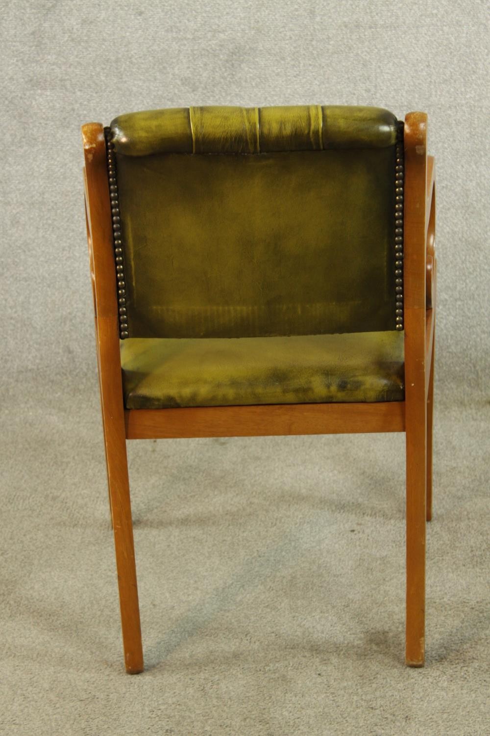 A set of six Yew wood Regency style button/quilted backed dining chairs comprised of four singles - Image 12 of 13