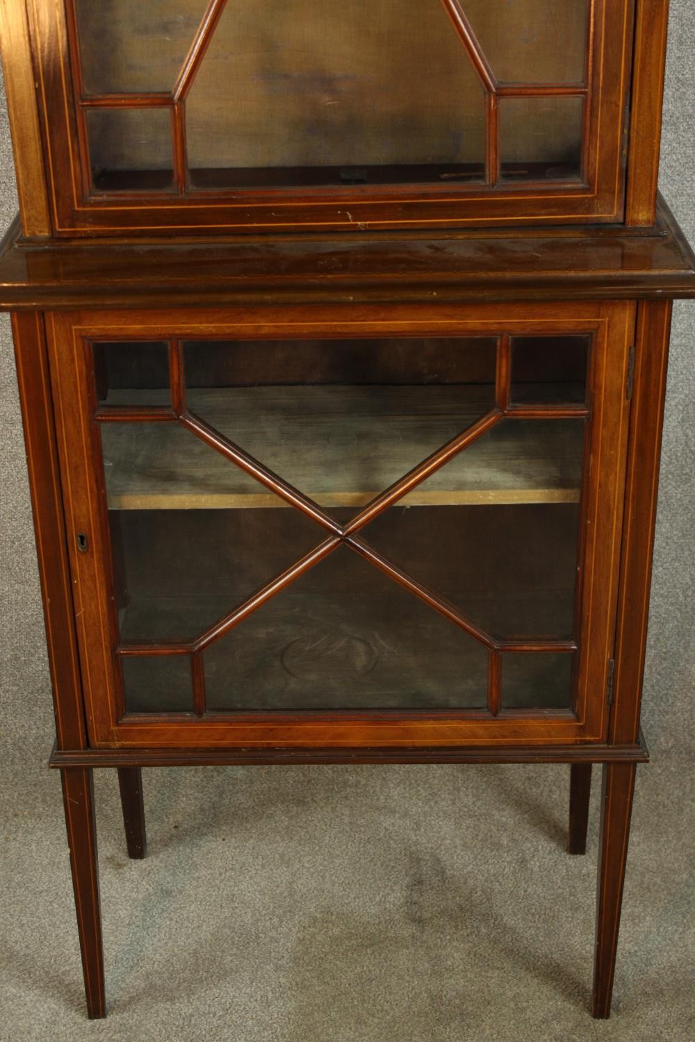 An Edwardian inlaid mahogany single door display cabinet, standing on single smaller single door - Image 4 of 8