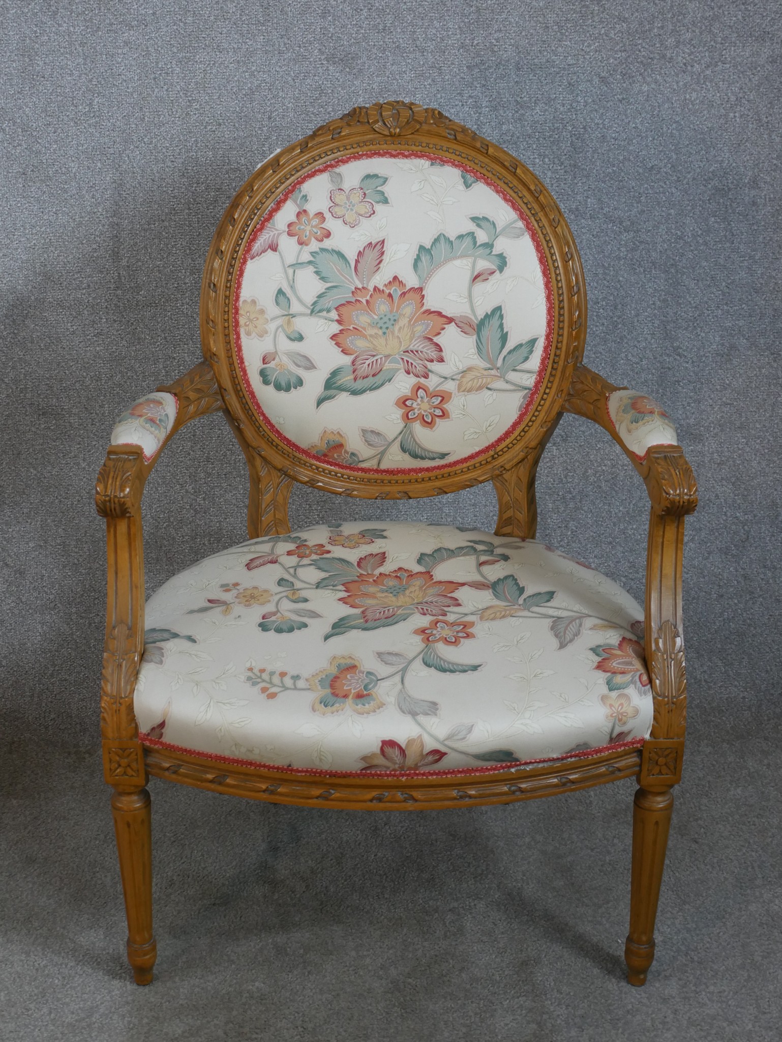 A pair of late 19th/early 20th century French style open armchairs with upholstered seats and backs, - Image 2 of 4