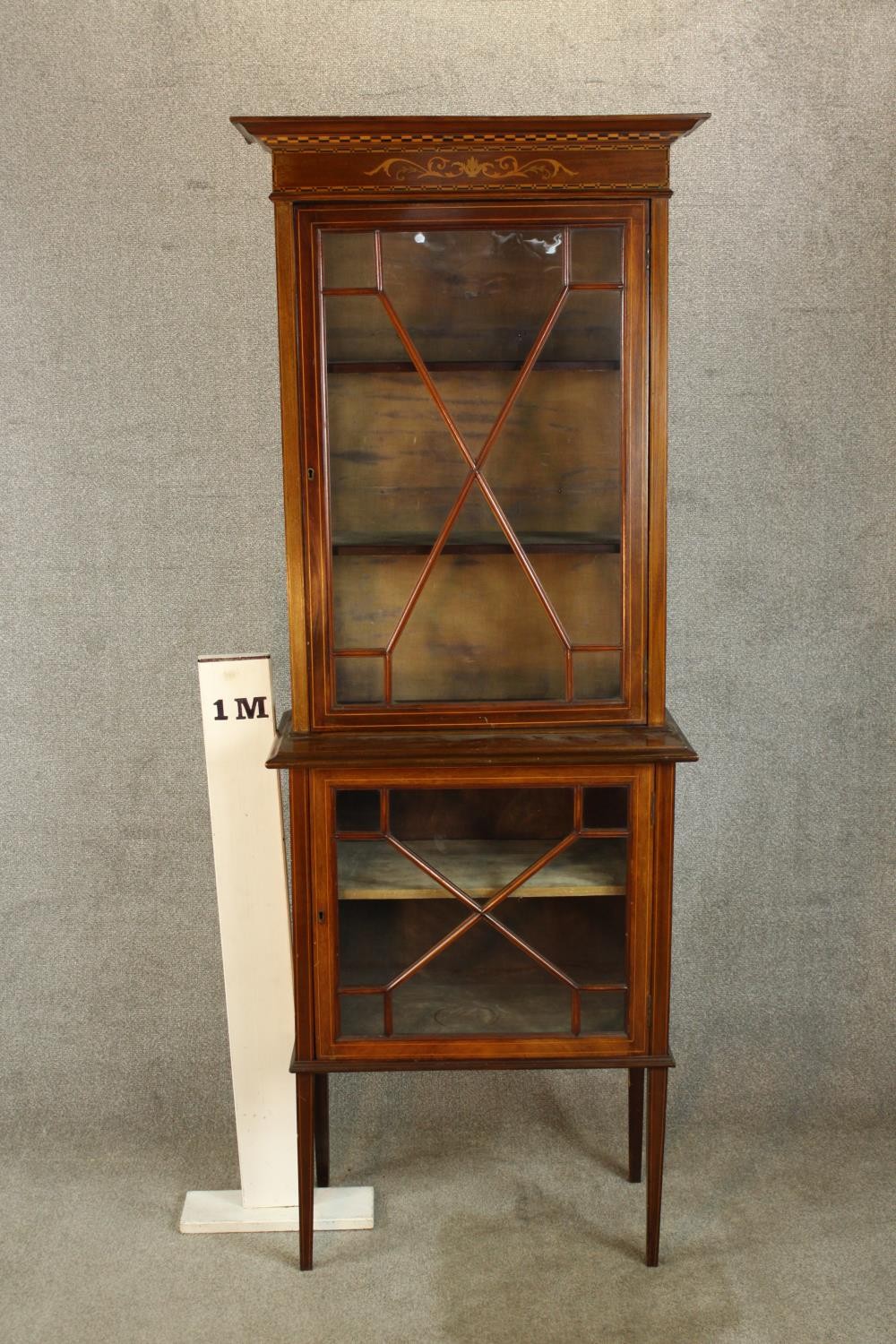 An Edwardian inlaid mahogany single door display cabinet, standing on single smaller single door - Image 2 of 8
