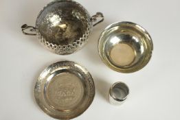 A 20th century Middle Eastern twin handled sugar bowl decorated with the Ispahan pattern, two