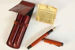 A Montblanc leather cased Vintage Montblanc 4810 Masterpiece fountain pen with gold plated nib. L.