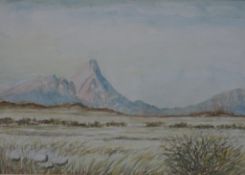 20th century indistinctly signed, watercolour on paper of Spitzkoppe, framed. H.39 W.47cm